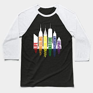 Pride colors and meaning in city silhouette, for dark background Baseball T-Shirt